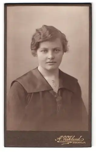 Fotografie A.Wiklund, Stockholm, Regeringsg. 9, Portrait Dame im Kleid mit Halskette