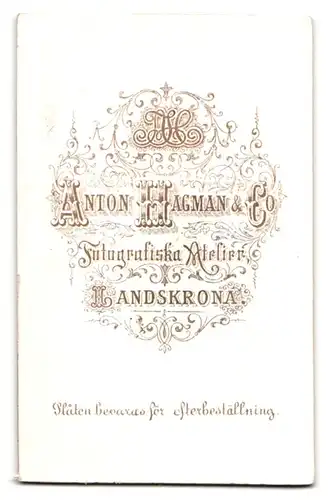 Fotografie Anton Hagman & Co., Landskrona, Portrait Frau im Biedermeierkleid mit Schleife