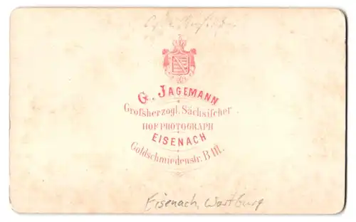 Fotografie G. Jagemann, Eisenach, Goldschmiedenstr. B 111, Ansicht Eisenach, Blick auf die Wartburg