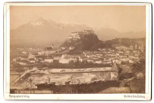Fotografie Würthle & Sohn, Salzburg, Ansicht Salzburg, Panorama mit Festung Hohensalzburg vom Kapuzinerberg gesehen