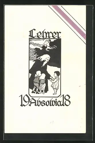 AK Lehrer-Absolvia 1918, gütiger alter Mann und Kinder