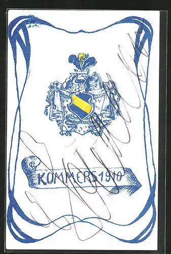 AK Kommers 1910, Studentenwappen in gelber und blauer Farbe