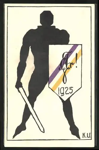 AK Ritter mit Studentenwappen auf seinem Schild, 1925