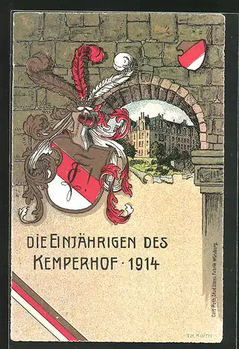 AK Die Einjährigen des Kemperhof 1914, Studentenwappen
