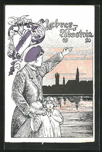 AK Lehrer-Absolvia 1920, Studentenwappen, Mädchen küssen einem Studenten die Hand