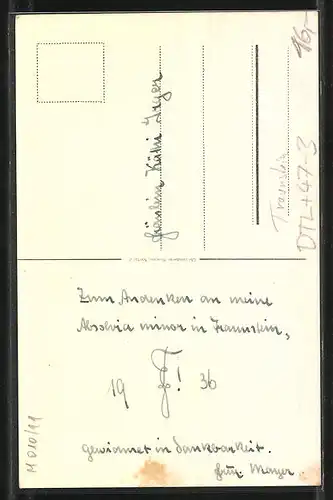 Künstler-AK Traunstein, Absolvia Minor 1936, Adler vor dem Gebirge