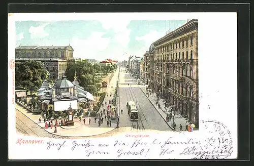 AK Hannover, Georgstrasse, Strassenbahn