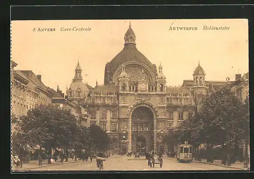 AK Anvers, Gare Centrale, Strassenbahn