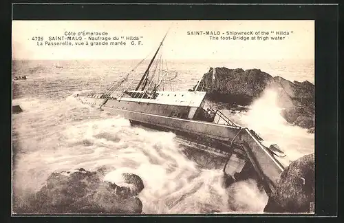 AK Saint-Malo /Côte d`Émeraude, Naufrage du Hilda, La Passerelle vue à grande marée, Seenotrettung