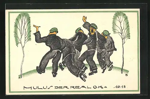Künstler-AK Bern, Mulus der Real O. Ka. 1918, Betrunkene Studenten, Absolvia