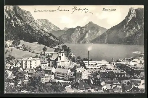 AK Ebensee /Salzkammergut, Blick über die Stadt mit See