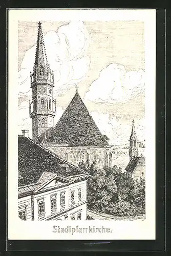 Künstler-AK Steyr, Stadtpfarrkirche