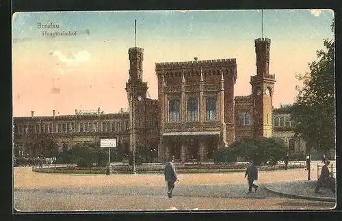 AK Breslau, Hauptbahnhof mit Vorplatz