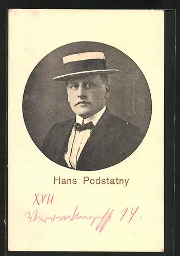 AK Schauspieler Hans Podstatny mit Hut und Fliege