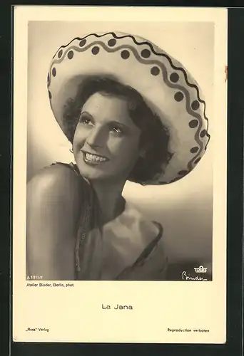 AK Schauspielerin La Jana mit Sombrero