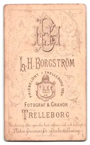 Fotografie L. H. Borgström, Trelleborg, Portrait junge Frau im Biedermeierkleid