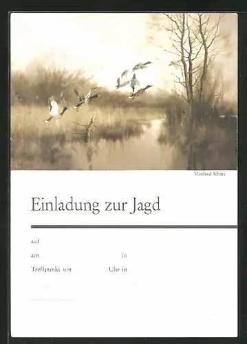 Künstler-AK Jagdeinladung, Auffliegende Enten