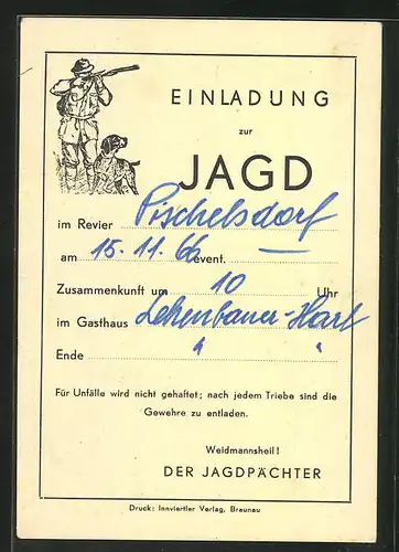 AK Einladung zur Jagd 1966 im Revier Pischelsdorf