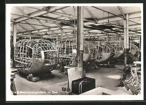 AK Dei fünf Maschinengondeln im Bau, Zeppelin