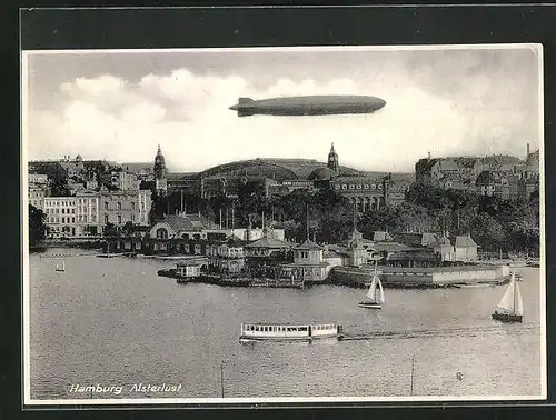 AK Hamburg, Alsterlust mit Booten und Zeppelin
