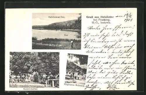 AK Holzöster b. Franking, Birgmanns Krämerei, Holzösterer-See, Sommerkeller