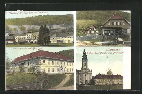 AK Linz-Engelszell, Handlung Karl Fux und Gasthaus, Villa Med. Dr. Hermann Pult