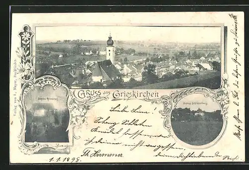 AK Grieskirchen, Schloss Reinleiten, Schloss Schlüsselberg, Totalansicht