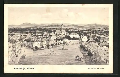 Künstler-AK Eferding, Ortsansicht aus der Vogelschau