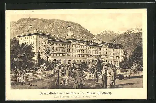 Künstler-AK F.A.C.M. Reisch: Meran, Grand-Hotel und Meraner Hof