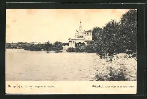 AK Péterhof, L`Ile Olga et la cathédrale, Rotes Kreuz Russland