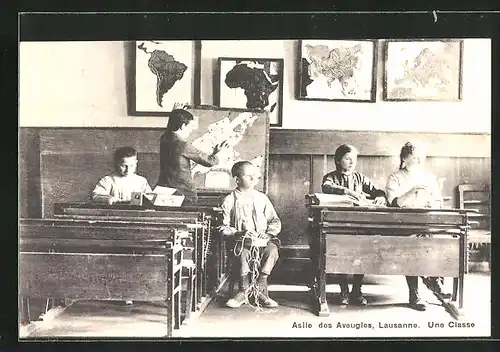 AK Lausanne, Asile des Aveugles, Une Classe, Blinde Schüler