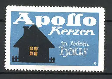 Künstler-Reklamemarke Apollo Kerzen in jedem Haus, beleuchtetes Häuschen