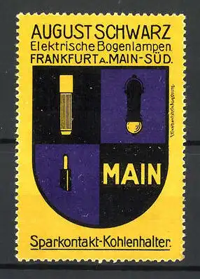 Reklamemarke Elektrische Bogenlampen von August Schwarz, Frankfurt / Main, Sparkontakt-Kohlenhalter