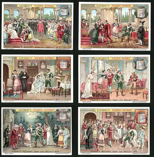 6 Sammelbilder Liebig, Serie Nr. 828: Figaro`s Hochzeit, Oper von Mozart, Adel