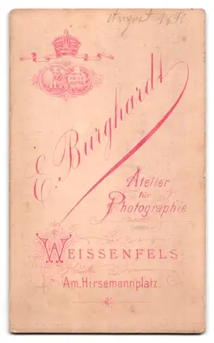 Fotografie E. Burghardt, Weissenfels, Hirsemannplatz, Portrait Knabe im Anzug mit Fliege