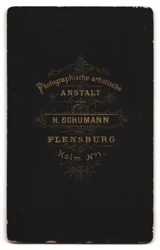 Fotografie H. Schumann, Flensburg, Holm 1, Portrait Dame mit Brosche & fahlem Gesichtsausdruck