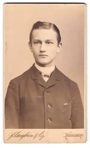 Fotografie F. Langbein & Cie., Heidelberg, Haupt-Str. 113a, Portrait junger Knabe im Anzug mit Fliege