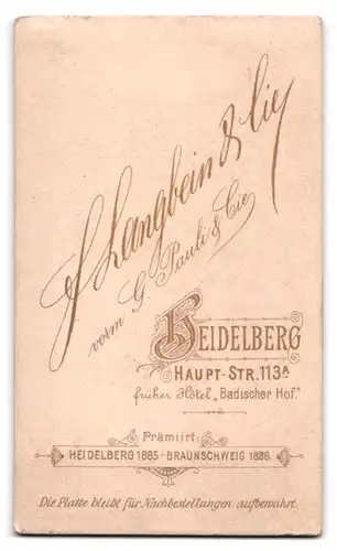 Fotografie F. Langbein & Cie., Heidelberg, Haupt-Str. 113a, Portrait junger Knabe im Anzug mit Fliege