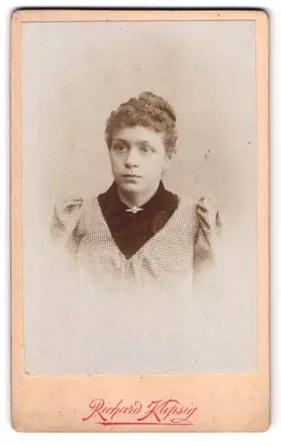 Fotografie Richard Klepsig, Hildesheim, Bahnhofs Allee 3, Portrait Dame im karierten Kleid mit Locken