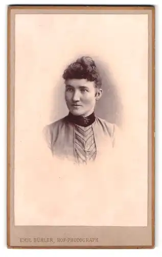 Fotografie Emil Bühler, Mannheim, Lit. B. 5 Nr. 14, Portrait Dame im Kleid mit Hochsteckfrisur