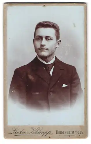 Fotografie Ludw. Klumpp, Heidenheim a. d. br., Hohestr. 247, Portrait Mann im Anzug mit Schlips