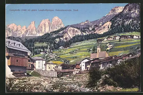 AK Campitello, Teilansicht gegen Langkoflgruppe, Dolomitenstrasse