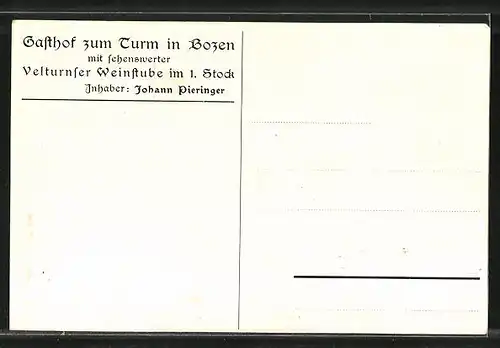 AK Bozen, Velturnser Weinstube im Gasthof Turm, Erzherzog-Rainerstrasse 19, Innenansicht, Stadtplan mit Bahnhof