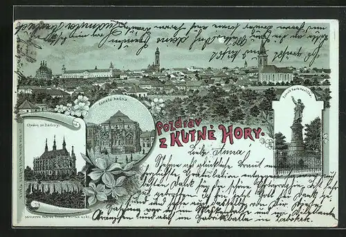 Mondschein-Lithographie Kuttenberg / Kutna Hora, Chrám sv. Barbory, Kamena kasna, Gesamtansicht