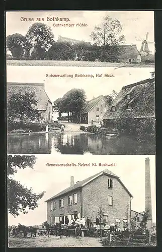 AK Bothkamp, Genossenschafts-Meierei Kl. Buchwald, Gutsverwaltung, Bothkamper Mühle