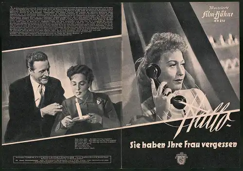 Filmprogramm IFB Nr. 310, Hallo, Sie haben ihre Frau vergessen, Willy Fritsch, Hannelore Schroth, Regie: Kurt E. Walter