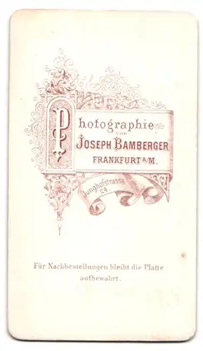 Fotografie J. Bamberger, Frankfurt am Main, Portrait grimmige Dame im geknöpften Kleid