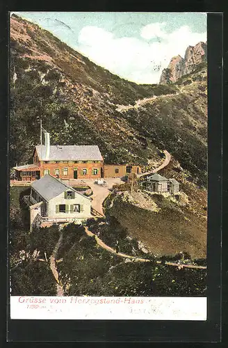 AK Berghütte Herzogenstand-Haus mit Berglandschaft