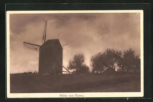 AK Pixtern, Windmühle und Bäume