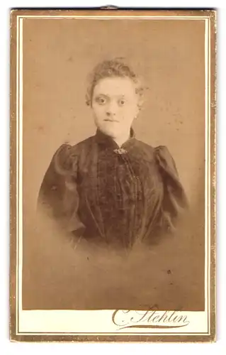Fotografie C. Stehlin, Ort unbekannt, Portrait junge Frau im Kleid mit Puffärmeln